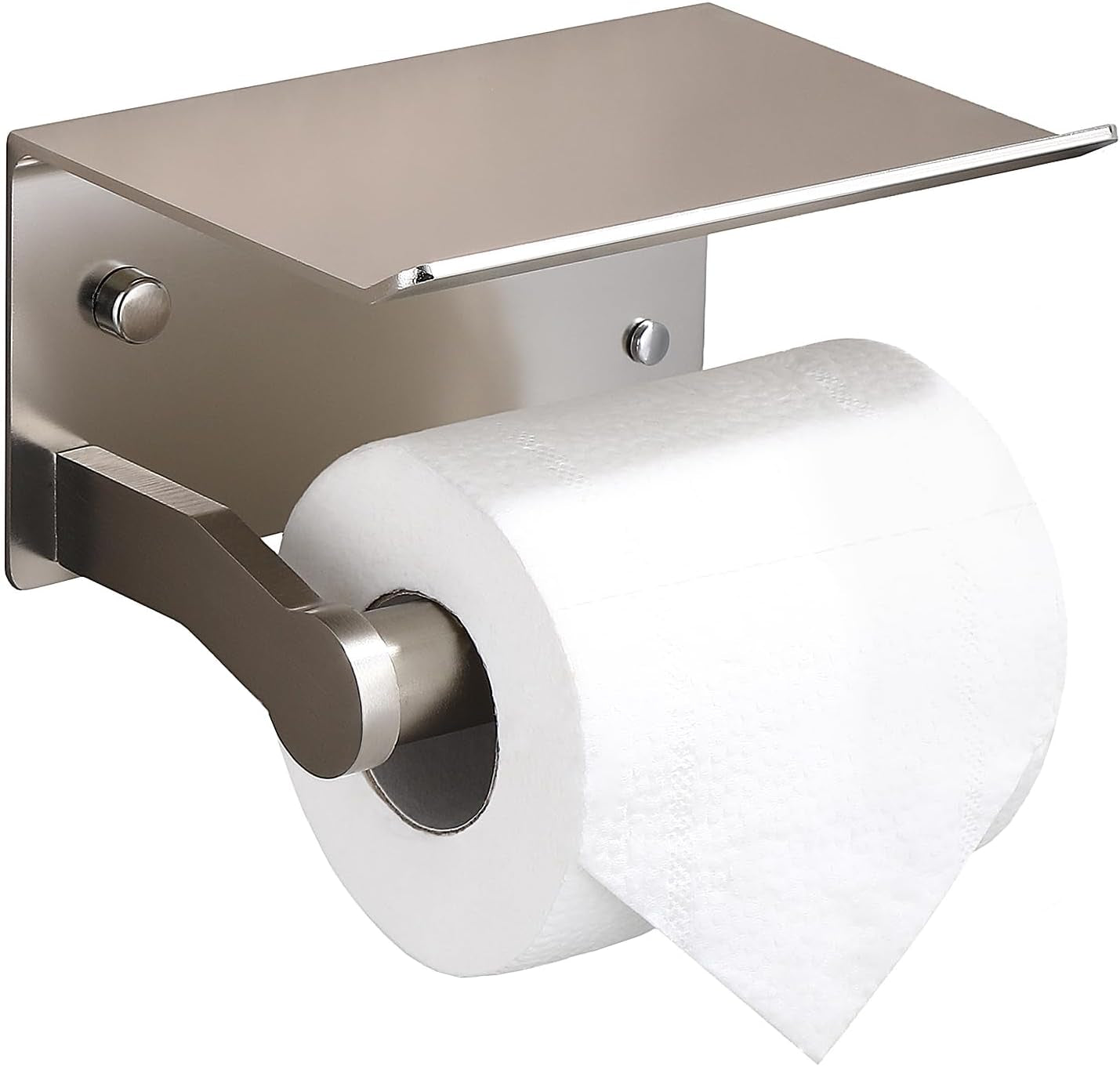 Smarthome Toilet Paper Holder with Shelf, Aluminum Tissue Roll Dispenser with Mobile Phone Storage Shelf for Bathroom, 3M Self Adhesiv or Wall-Mounted with Screws, Antique Brass
