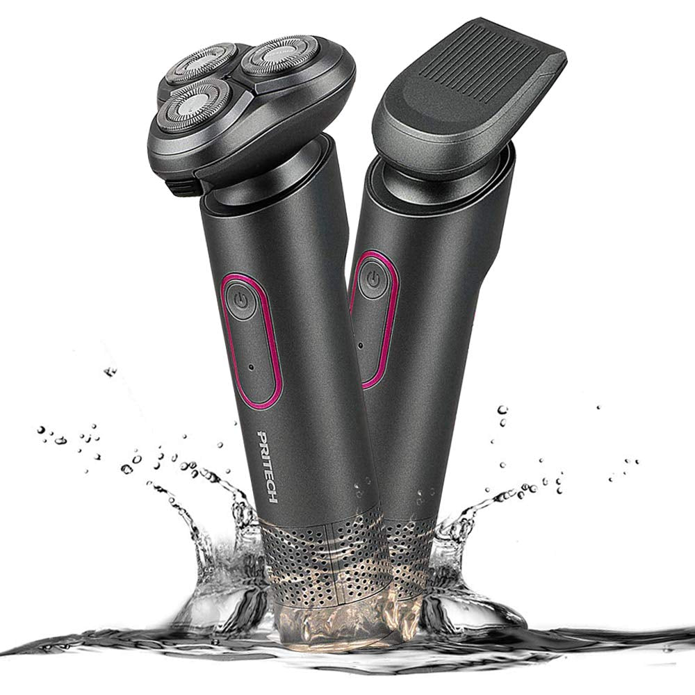 Electric Razor Rechargeable Face Shaver - Rotary Shaver Beard Nose Hair Trimmer, Waterproof Wet/Dry Shaving Kit with 3 in 1 Rotary Razor, Standing Rechargeable Base, USB Recharging, Aurora Gray