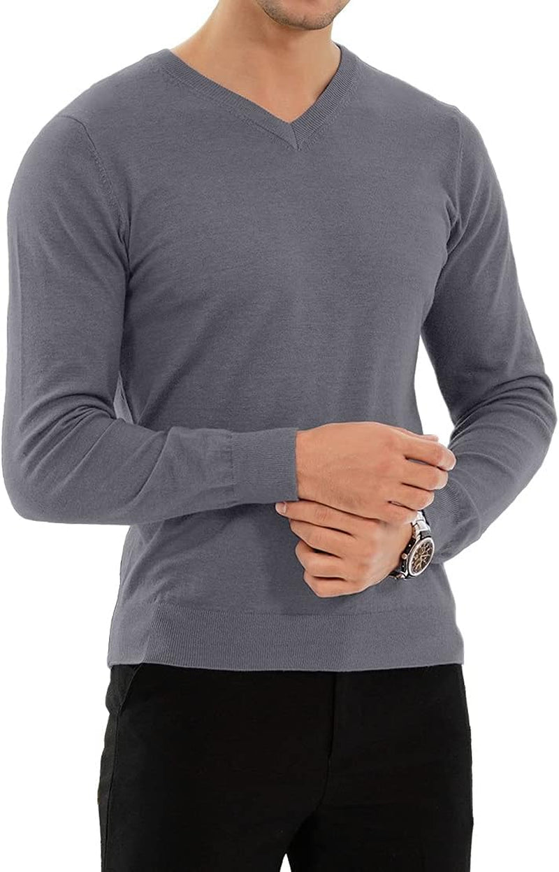 YTD Men'S Casual Slim Fit V-Neck Pullover Long Sleeve Knitted Pullover Sweaters