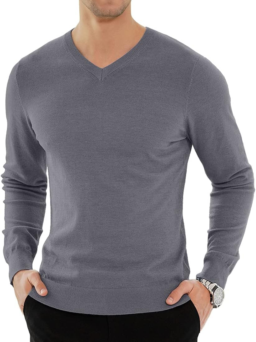 YTD Men'S Casual Slim Fit V-Neck Pullover Long Sleeve Knitted Pullover Sweaters