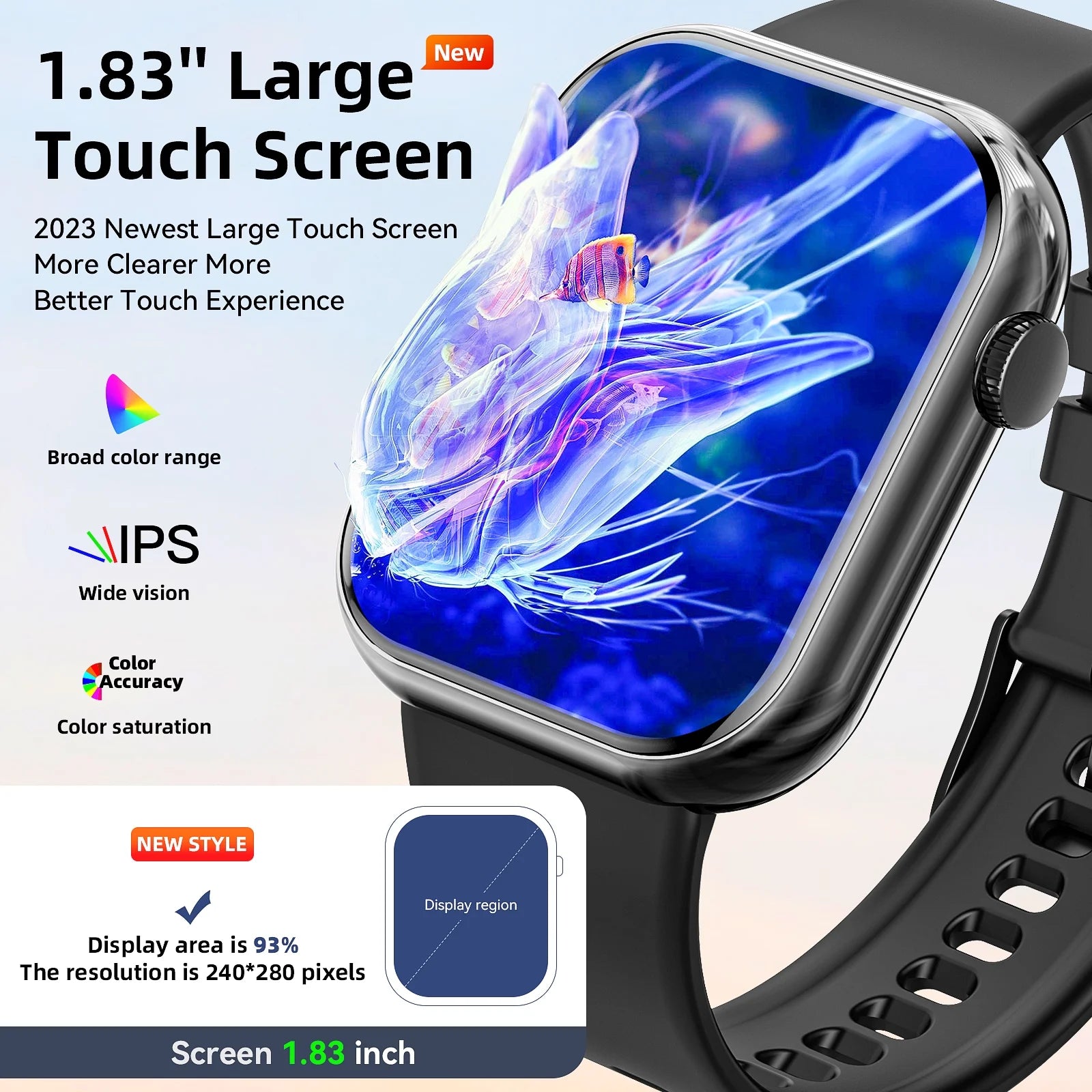 Smart Watch for Men with IP67 Waterproof,1.85 Inch Smart Watch Black