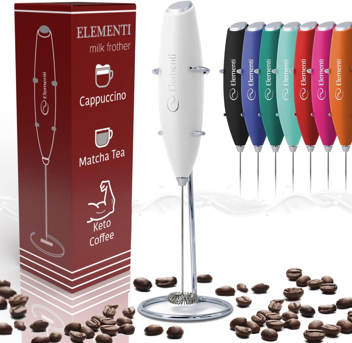 Elementi Milk Frother Wand & Matcha Mixer, Mini Electric Whisk for Coffee - Frother for Coffee - Milk Frother Handheld - Coffee Stirrers Electric Matcha Frother & Hand Whisk (Black)