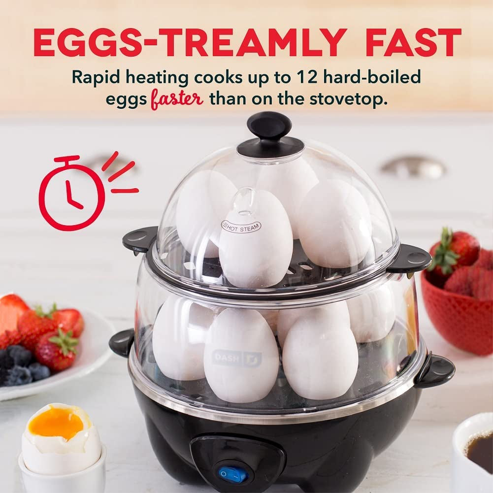 DASH Deluxe Rapid Egg Cooker for Hard Boiled, Poached, Scrambled Eggs, Omelets, Steamed Vegetables, Dumplings & More, 12 Capacity, with Auto Shut off Feature - Black