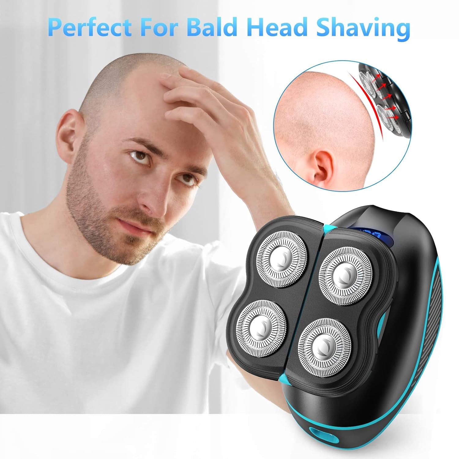 Head Shaver, Head Shavers for Bald Men, 5D Floating Electric Shaver for Men, 5 in 1 Bald Head Shaver with Hair Clippers Nose Hair Trimmer Facial Cleansing & Exfoliating Brush