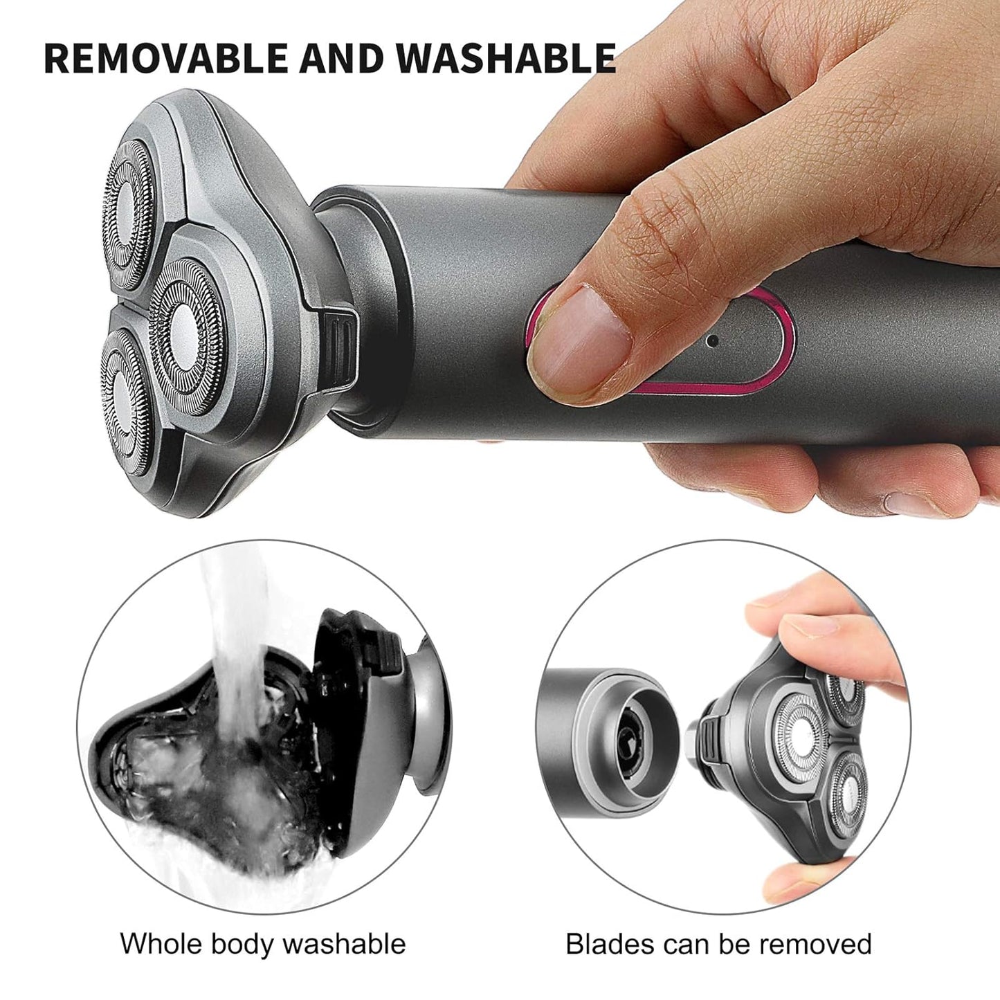 Electric Razor Rechargeable Face Shaver - Rotary Shaver Beard Nose Hair Trimmer, Waterproof Wet/Dry Shaving Kit with 3 in 1 Rotary Razor, Standing Rechargeable Base, USB Recharging, Aurora Gray