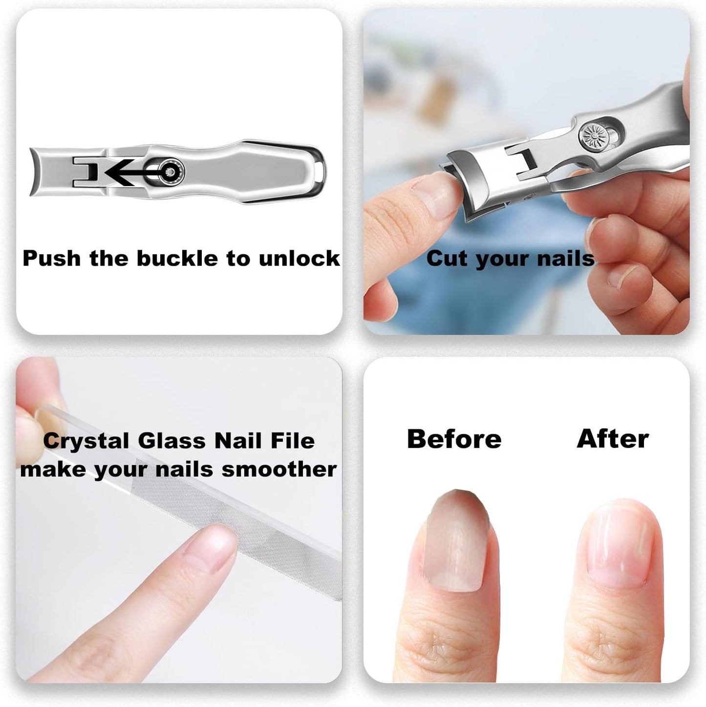 Ultra Sharp Stainless Steel Nail Clippers with Catcher, Fingernail & Toenail Clippers Splash Proof Nail Clippers Luxury Nail Cutter for Thick Nails