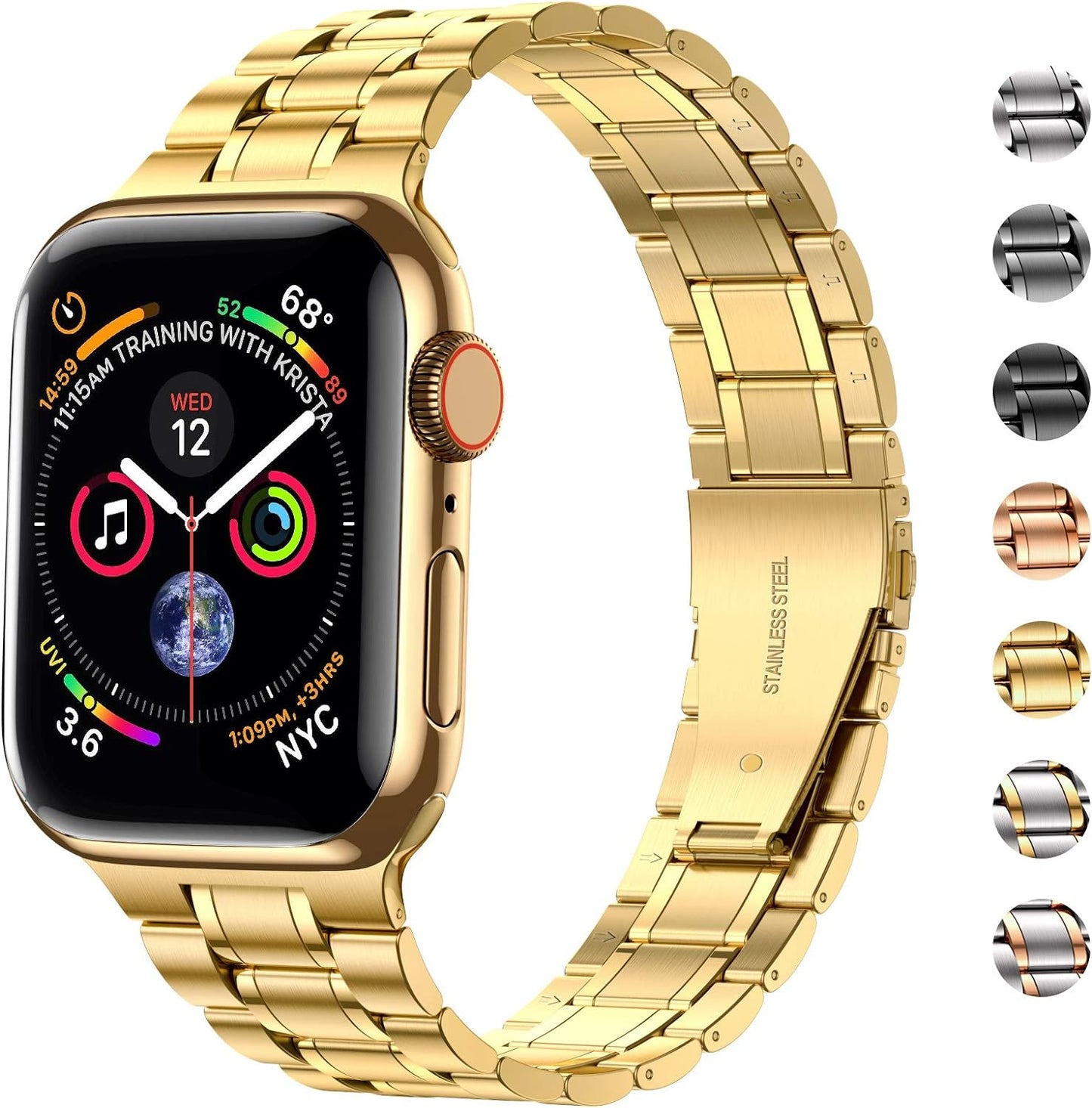 Miohhr Solid Stainless Steel Band Compatible with Apple Watch 49Mm 45Mm 44Mm 42Mm 41Mm 40Mm 38Mm, Metal Strap for Iwatch Series Ultra/Ultra2/9/8/7/6/5/4/3/2/1 SE Women and Men