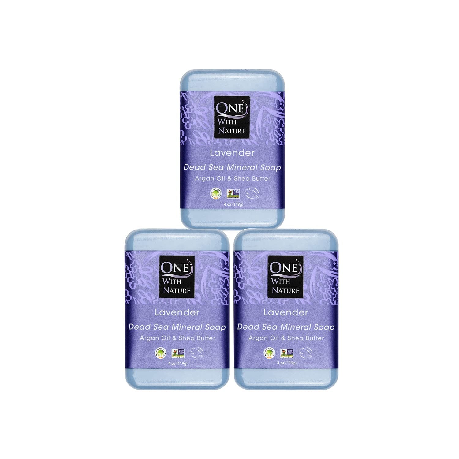 One with Nature 4 Oz Variety 3Pk-Mud, Activated Charcoal, and Dead Sea Mineral Soap with Argan Oil & Shea Butter - Dead Sea Salt Contains Magnesium, Sulfur & 21 Essential Minerals - Acne, Eczema