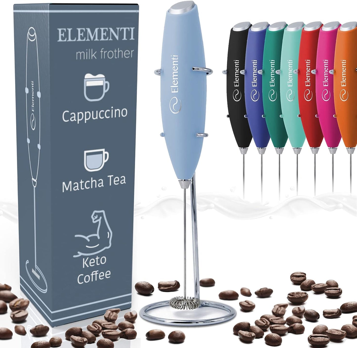 Elementi Milk Frother Wand & Matcha Mixer, Mini Electric Whisk for Coffee - Frother for Coffee - Milk Frother Handheld - Coffee Stirrers Electric Matcha Frother & Hand Whisk (Black)