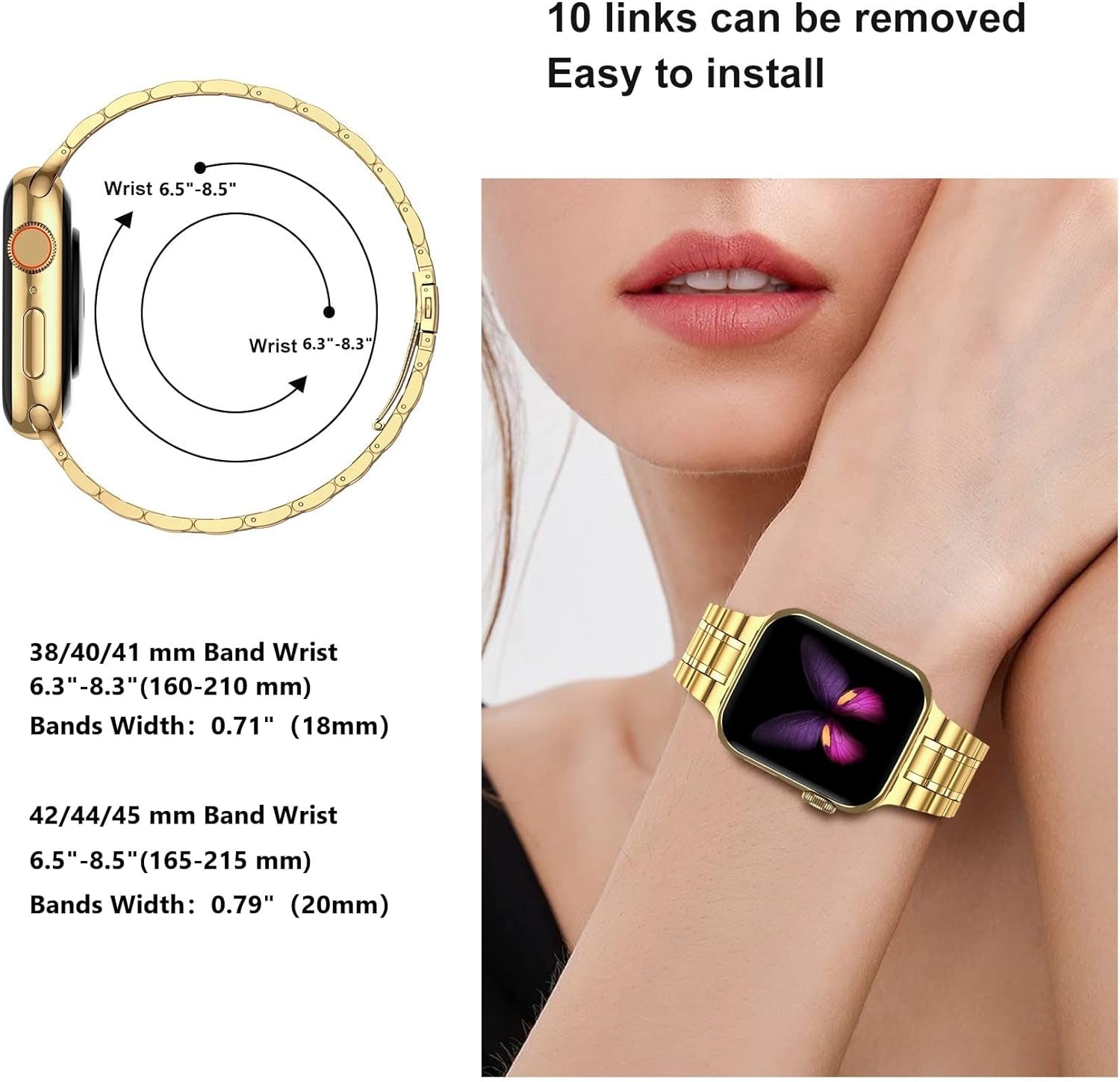 Miohhr Solid Stainless Steel Band Compatible with Apple Watch 49Mm 45Mm 44Mm 42Mm 41Mm 40Mm 38Mm, Metal Strap for Iwatch Series Ultra/Ultra2/9/8/7/6/5/4/3/2/1 SE Women and Men