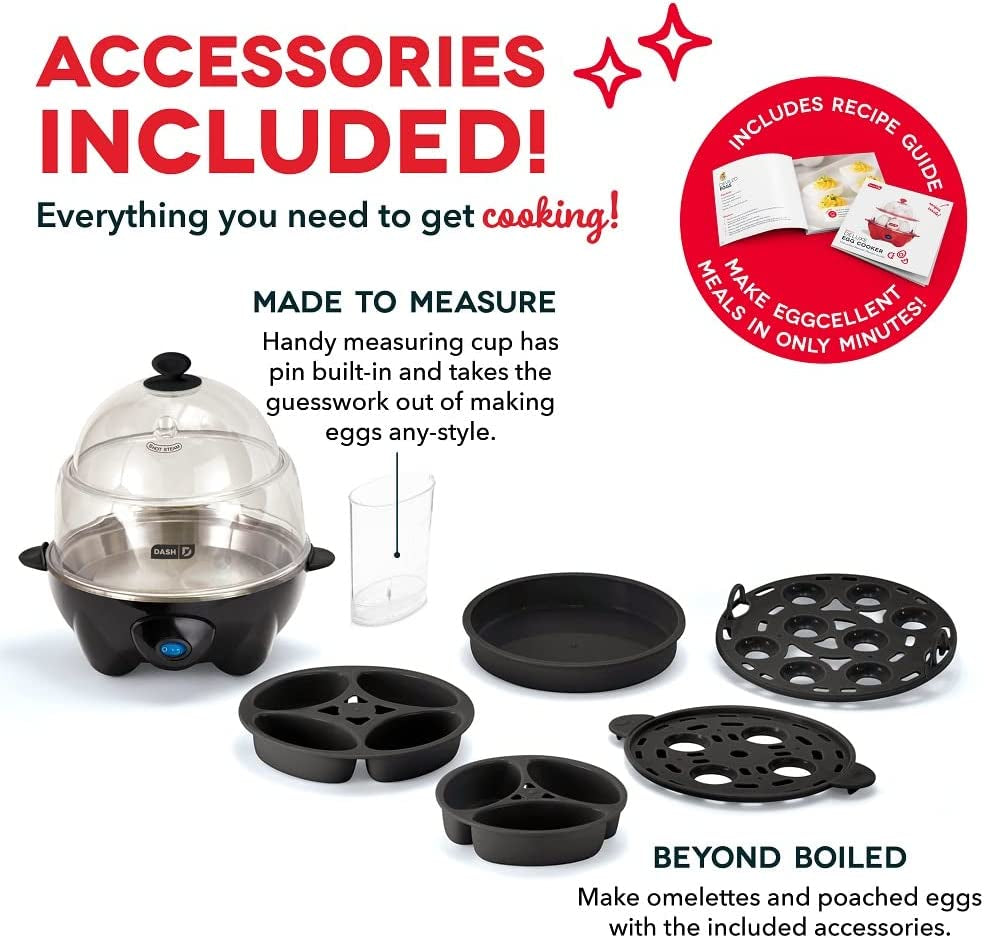 DASH Deluxe Rapid Egg Cooker for Hard Boiled, Poached, Scrambled Eggs, Omelets, Steamed Vegetables, Dumplings & More, 12 Capacity, with Auto Shut off Feature - Black