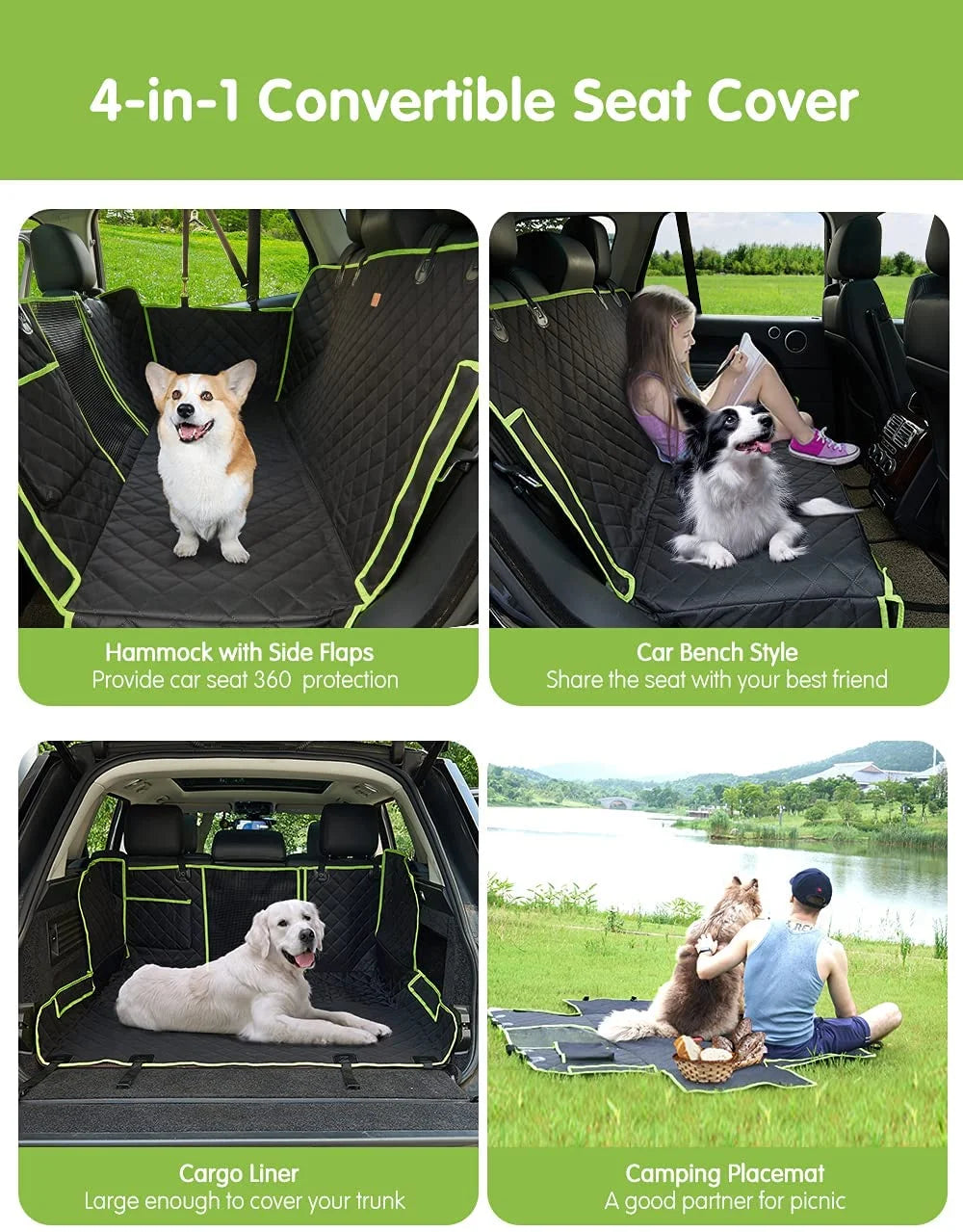 Front Dog Car Seat Cover for SUV, Trucks, Sedans. Waterproof Car Seat Covers for Dogs Front Seats Only. Car Seat Protector for Dogs- Seat Cover for Dogs in Car-Black