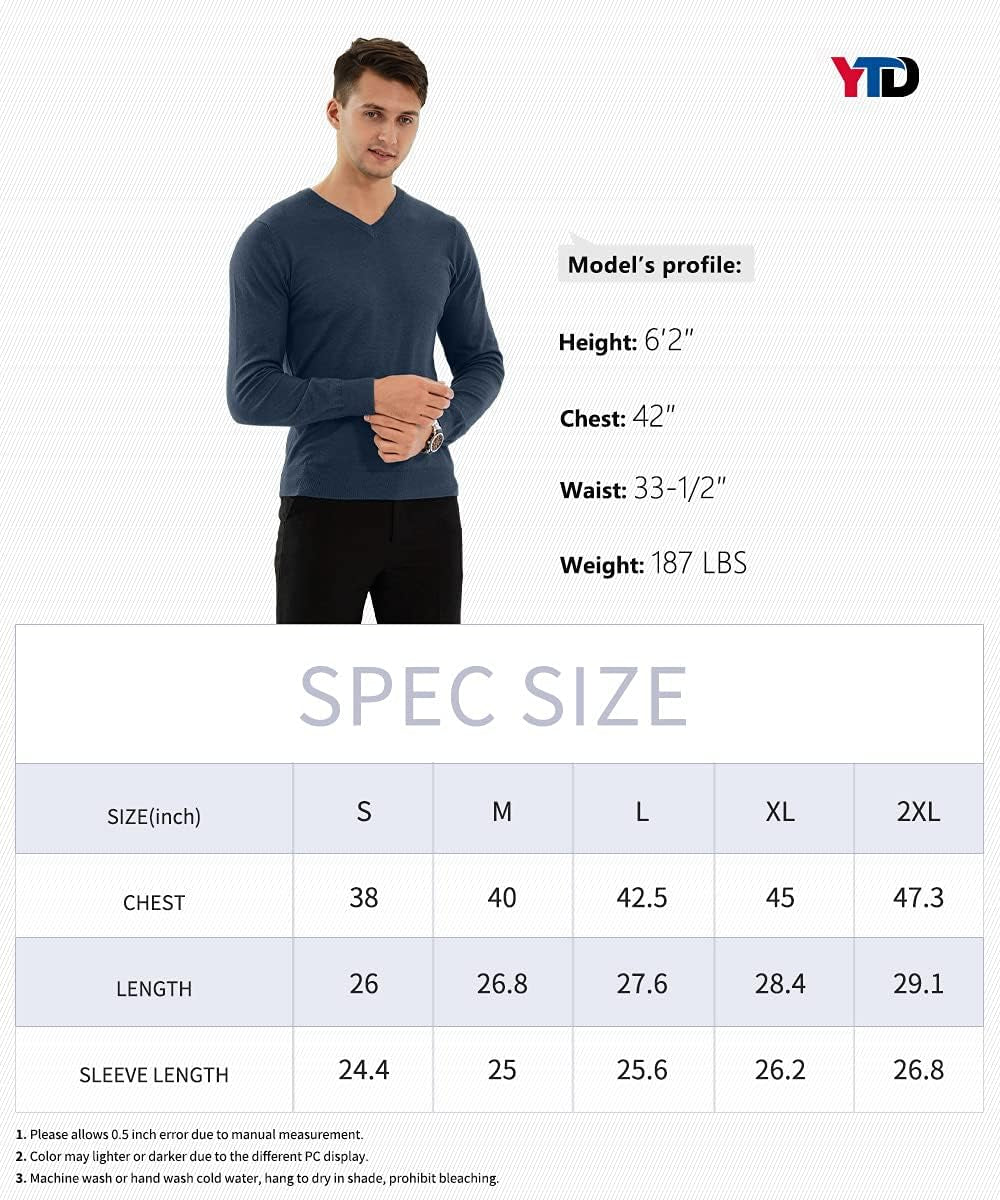 YTD Men'S Casual Slim Fit V-Neck Pullover Long Sleeve Knitted Pullover Sweaters