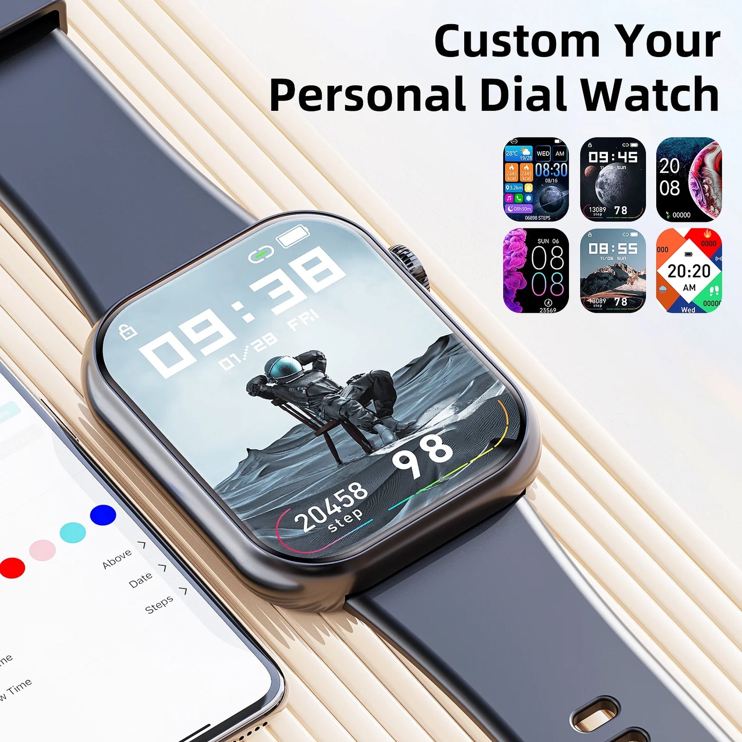 Smart Watch for Men with IP67 Waterproof,1.85 Inch Smart Watch Black