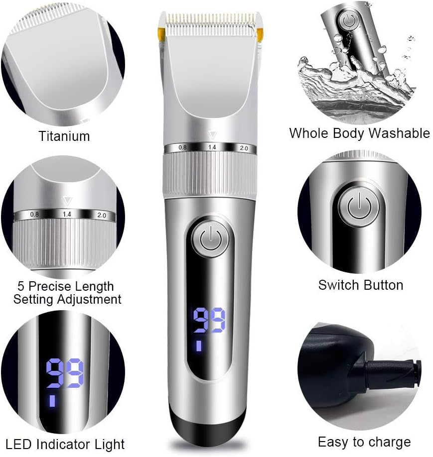 Electric Hair Clippers for Men - Professional Hair Trimmers Set Rechargeable Cordless with LED Display Quite IPX7 Waterproof Hair Cutting Kit Barber Trimmer Kit