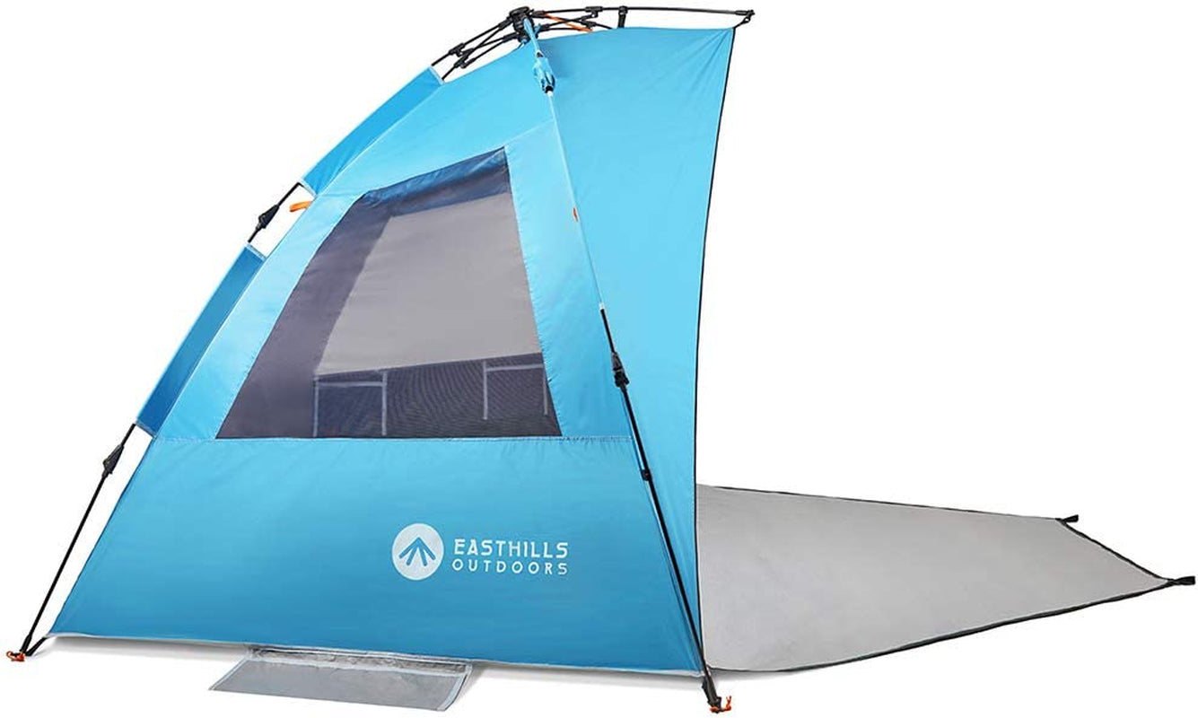 Easthills Outdoors Instant Shader Dark Shelter XL Beach Tent 99" Wide for 4-6 Person Sun Shelter UPF 50+ with Extended Zippered Porch Pacific Blue