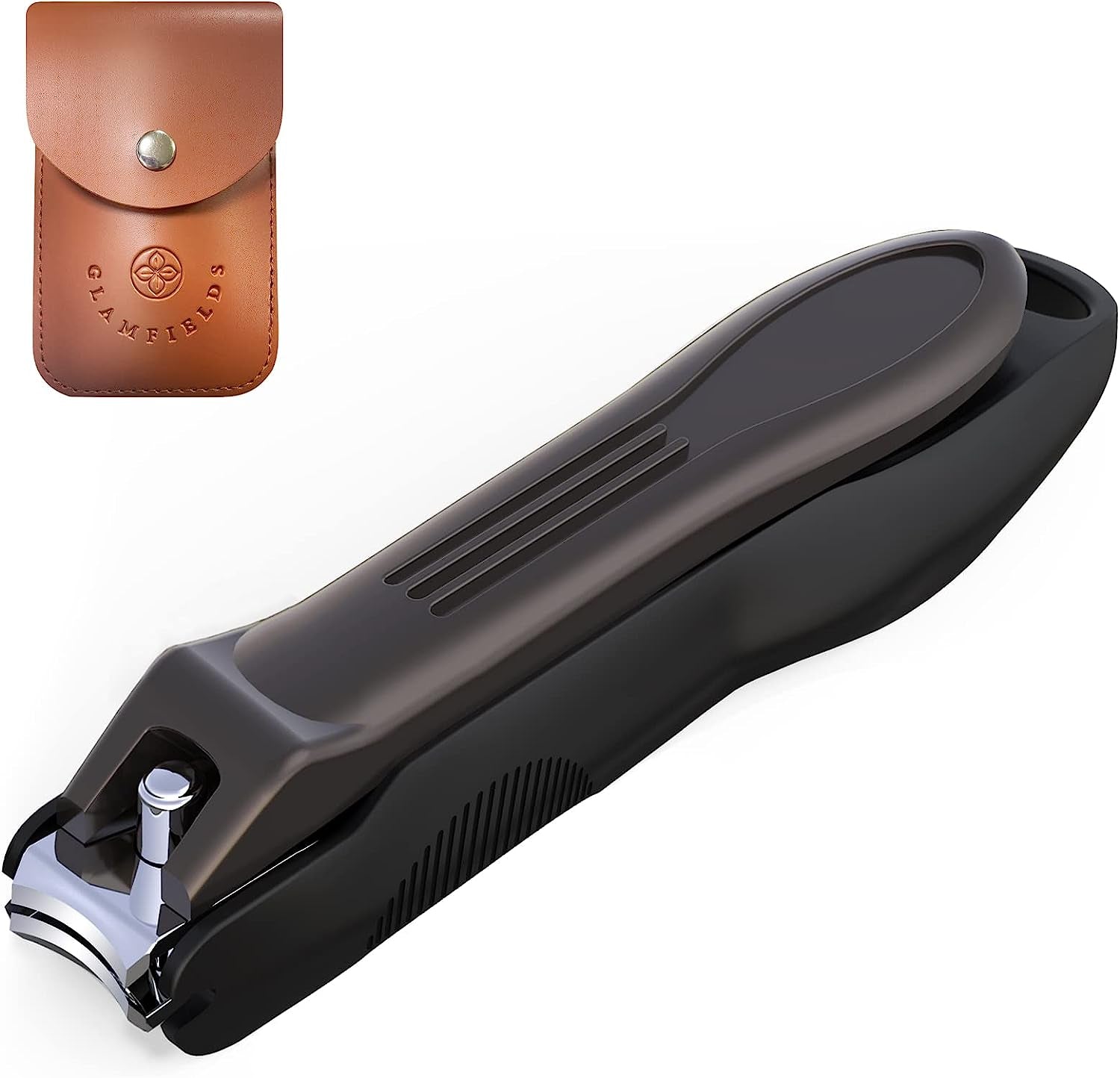 GLAMFIELDS Nail Clipper with Catcher, Large Fingernail Toenail Clipper,Slanted Edge Nail Clippers Leather Case Packed Good Gift for Men and Women 2PACK