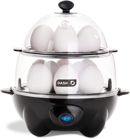 DASH Deluxe Rapid Egg Cooker for Hard Boiled, Poached, Scrambled Eggs, Omelets, Steamed Vegetables, Dumplings & More, 12 Capacity, with Auto Shut off Feature - Black