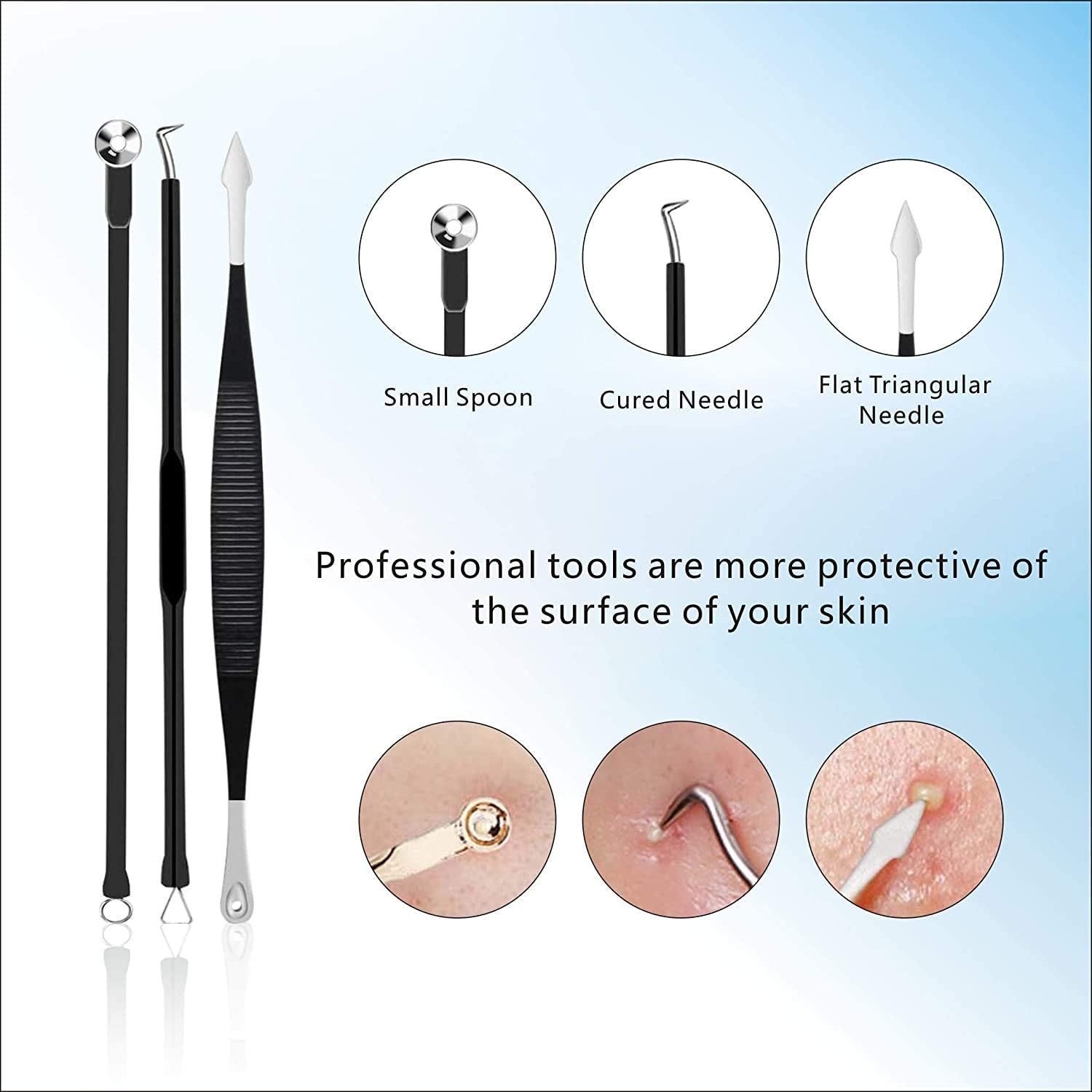 Pimple Popper Tool Kit 11 Pcs, Ybaoo Blackhead Remover Pimple Extractor Tools with Metal Case for Quick and Easy Removal of Blackheads,Pimples,Whiteheads,Zit Popper,Forehead,Facial and Nose (Black)