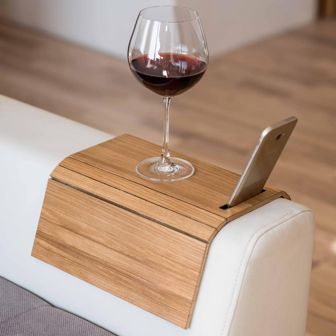 Sofa Arm Tray Table Couch Bedside Wood Coaster Coffee Cup Foldable Armrest Caddy End Protector Folding Living Room Furniture Mat Tv Chair Tables Trays with Phone Holder