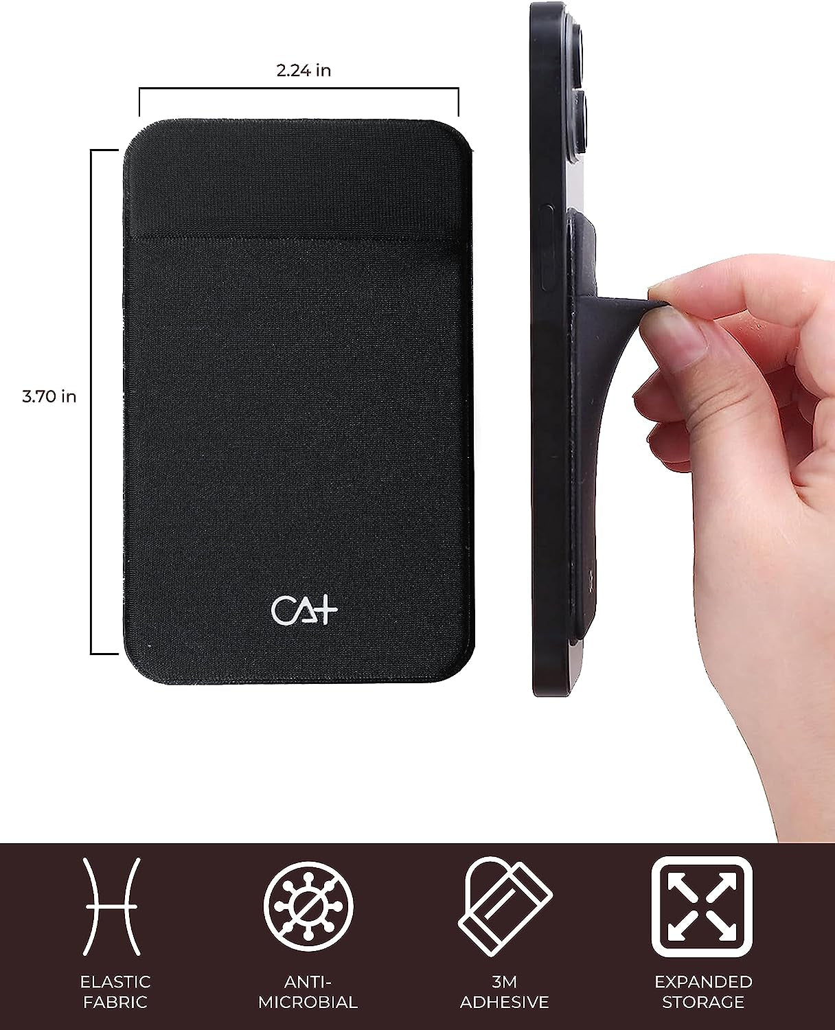 CA+ Phone Wallet Card Holder for Phone Case Sleeves Stick on Wallet for Cell Phone Card Holder Durable Adhesive Sticker ID Credit Card Holder for Back of Phone (Black + Mint)