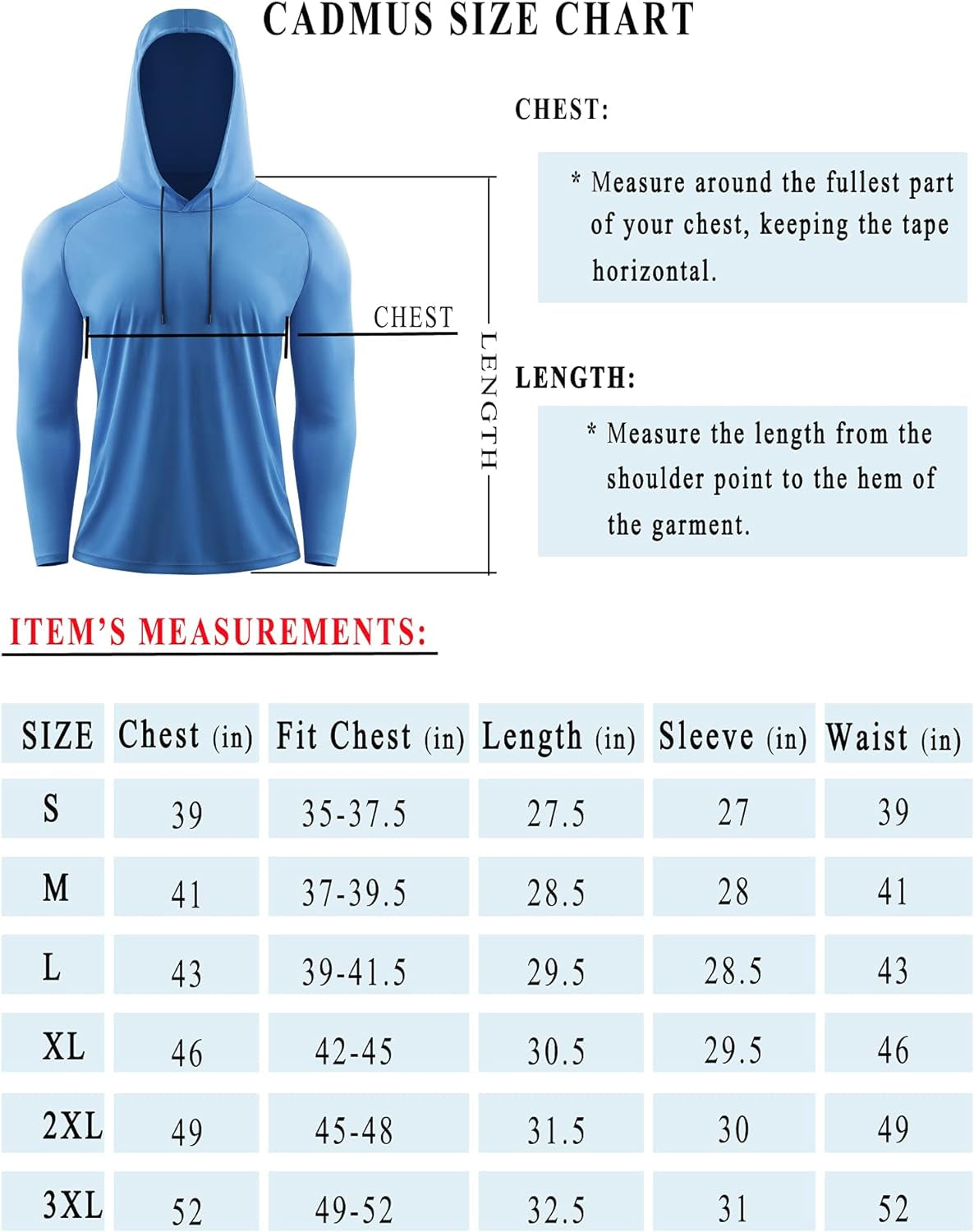 CADMUS Men'S Workout Long Sleeve Fishing Shirts UPF 50+ Sun Protection Dry Fit Hoodies