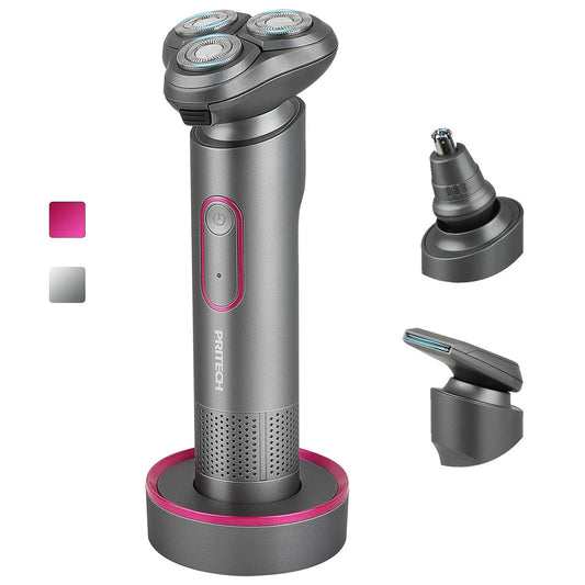 Electric Razor Rechargeable Face Shaver - Rotary Shaver Beard Nose Hair Trimmer, Waterproof Wet/Dry Shaving Kit with 3 in 1 Rotary Razor, Standing Rechargeable Base, USB Recharging, Aurora Gray