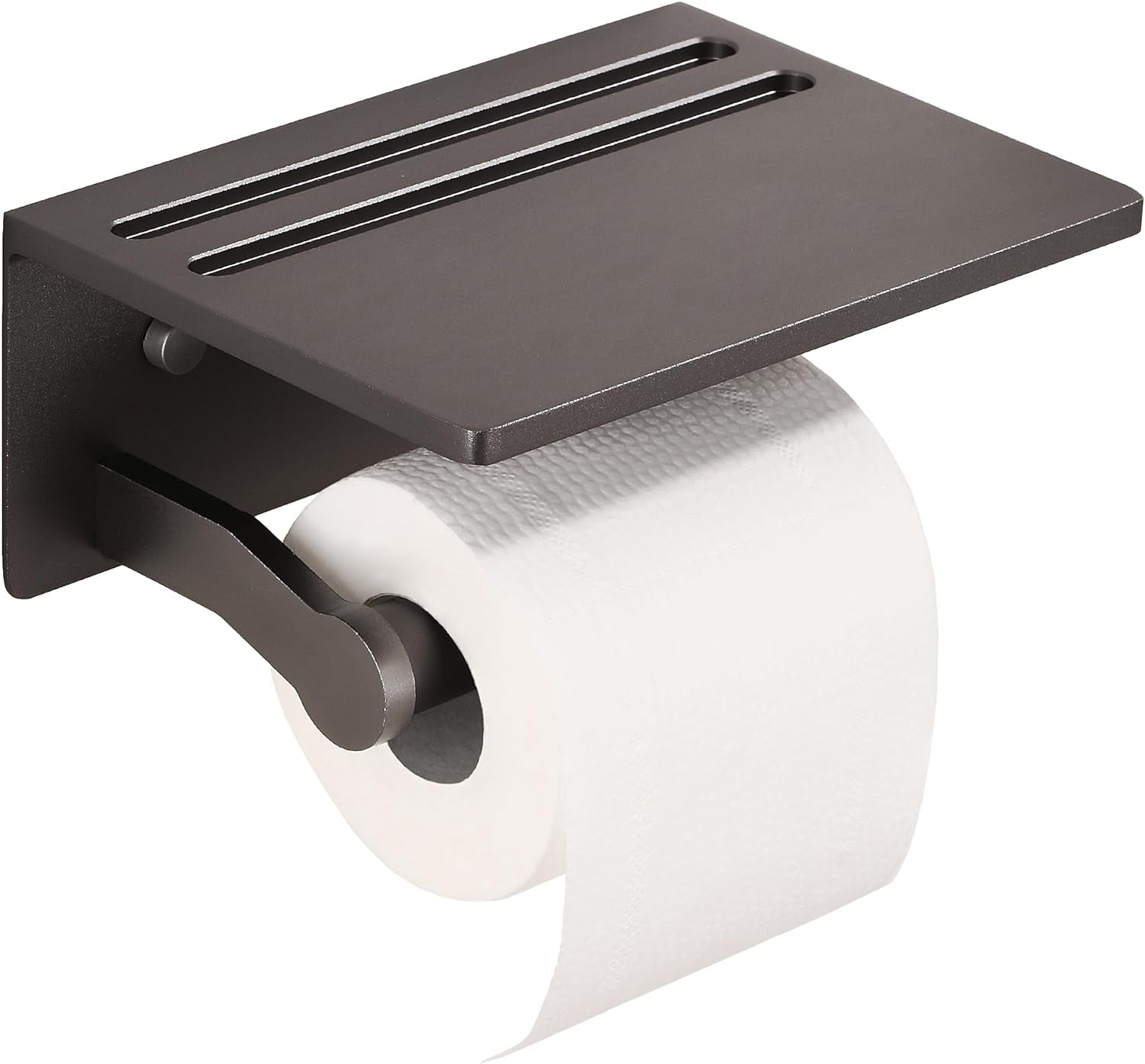 Smarthome Toilet Paper Holder with Shelf, Aluminum Tissue Roll Dispenser with Mobile Phone Storage Shelf for Bathroom, 3M Self Adhesiv or Wall-Mounted with Screws, Antique Brass