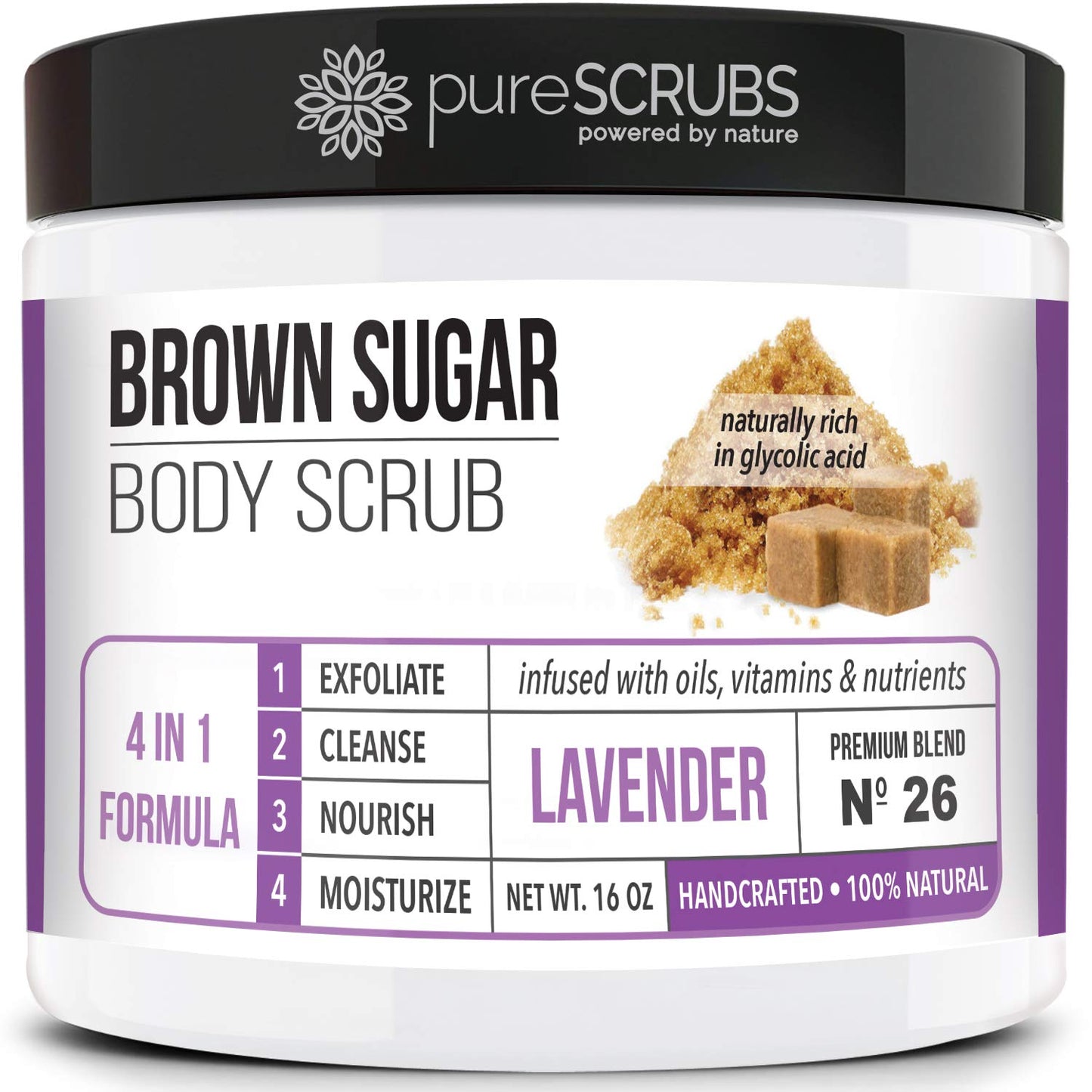 Purescrubs Premium Organic Brown Sugar UNSCENTED FACE & BODY SCRUB Set - Large 16Oz, Infused with Organic Essential Oils & Nutrients INCLUDES Wooden Spoon, Loofah & Mini Exfoliating Bar Soap