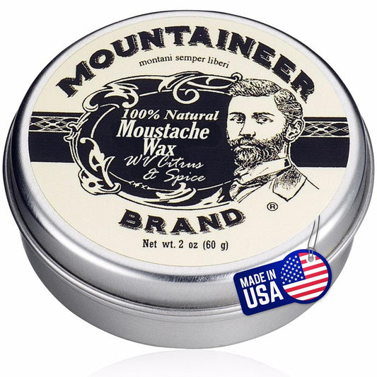 Mountaineer Brand Mustache Wax | Strong Hold | All Natural Ingredients with Beeswax | Grooming Beard Moustache Wax for Men | Made in USA | Citrus & Spice Scent 2Oz