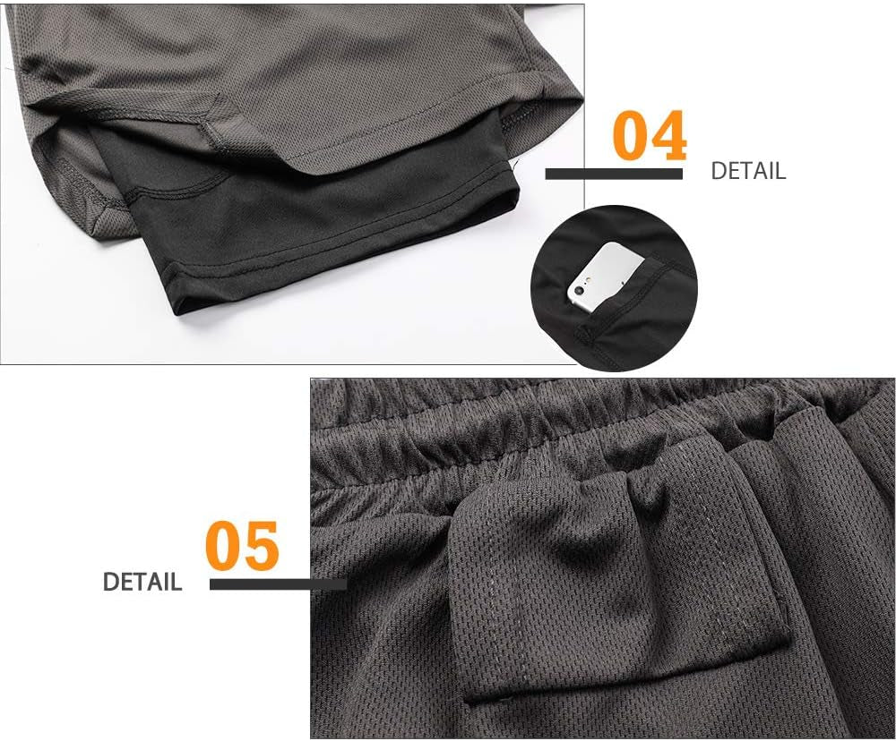 Surenow Mens Running Shorts，Workout Running Shorts for Men，2-In-1 Stealth Shorts，7-Inch Gym Yoga Outdoor Sports Shorts